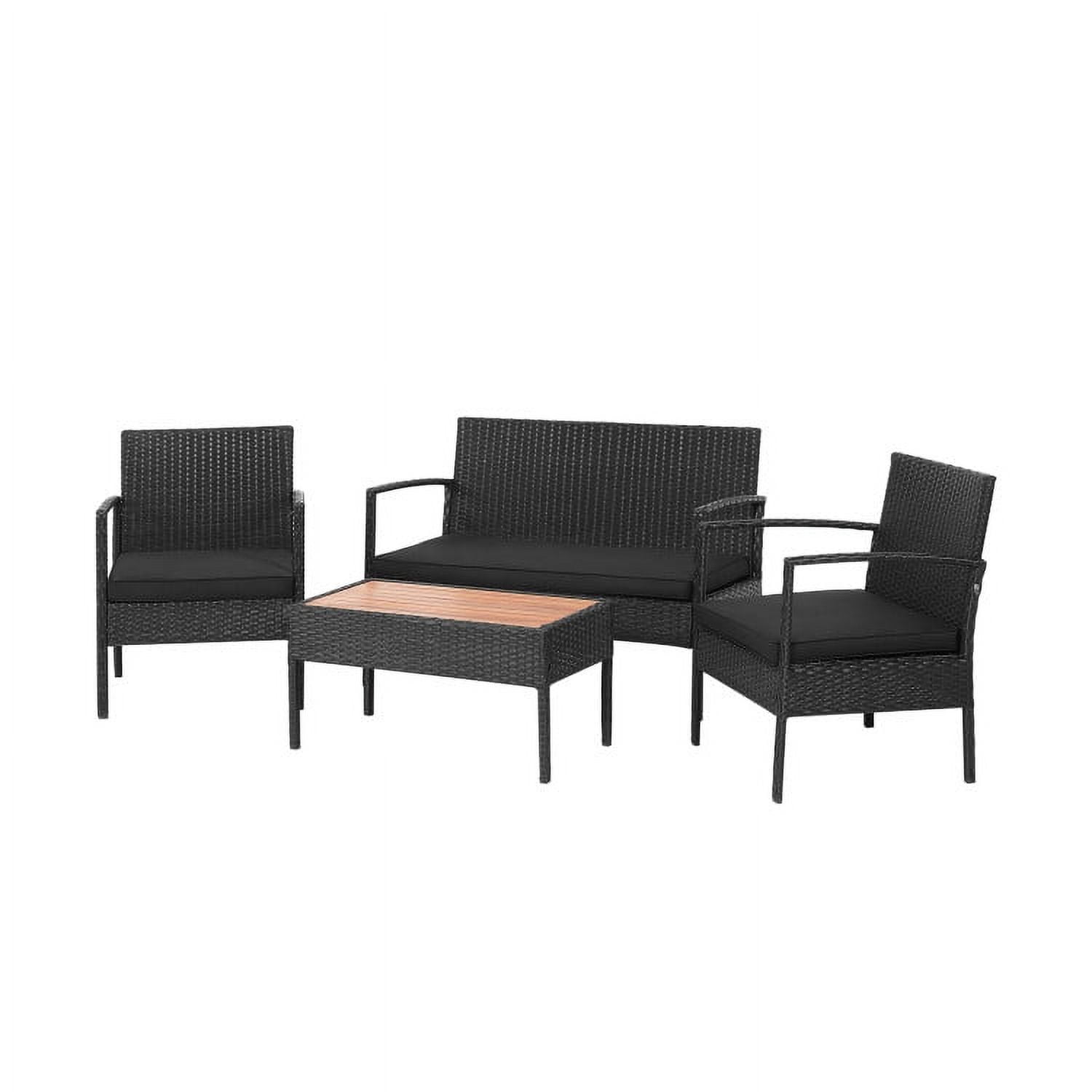 Aimee Lii Rattaner Outdoor Patio Furniture, 4 Pieces Patio Rattan Wicker Conversation Set Sofa Cushioned Wooden Tabletop, Black Aimee Lii Rattaner Outdoor Patio Furniture, 4 Pieces Patio Rattan Wicker Conversation Set Sofa Cushioned Wooden Tabletop, Black