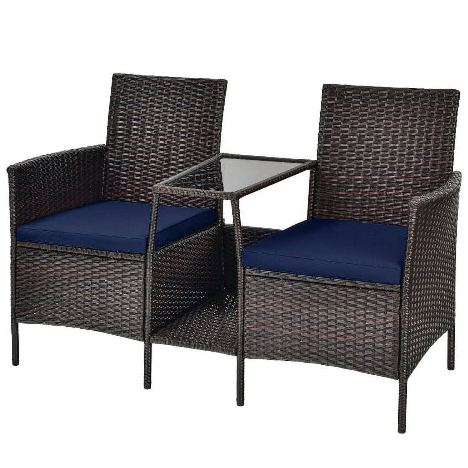 Aimee Lii Rattaner Outdoor Patio Furniture, Patio Rattan Wicker Conversation Set Sofa Cushioned Loveseat Glass Table, Navy Aimee Lii Rattaner Outdoor Patio Furniture, Patio Rattan Wicker Conversation Set Sofa Cushioned Loveseat Glass Table, Navy