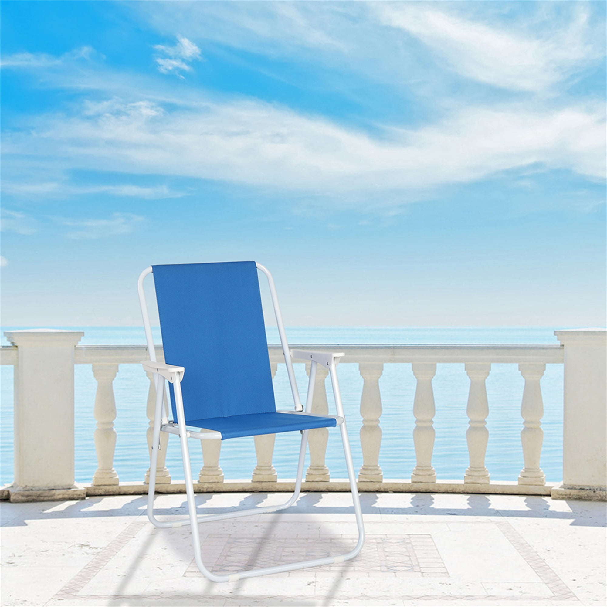 Aimee Lii Recliner, Folding Chair, Oxford Cloth Iron Outdoor Beach Chair,Dark Blue