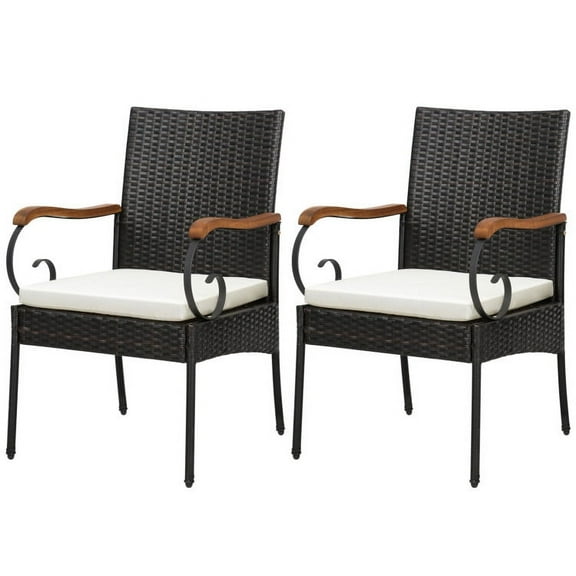 Aimee Lii Set of 2/4 Outdoor PE Wicker Chair with Acacia Wood Armrests-Set of 2, Outdoor Patio Set