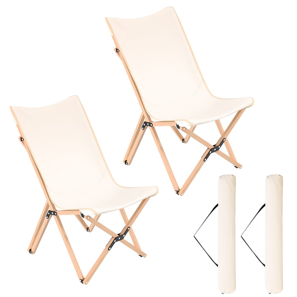 Aimee Lii Set of 2 Bamboo Dorm Chair with Storage Pocket for Camping and Fishing, Portable Chairs for Adults, Comfy Outdoor Chair, Beige