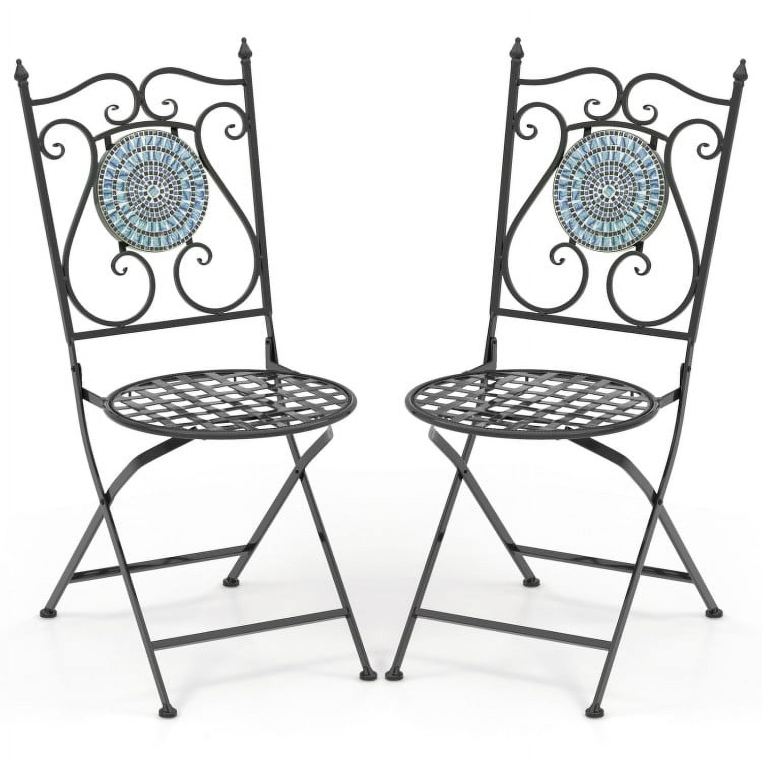 Aimee Lii Set of 2 Mosaic Chairs for Patio Metal Folding Chairs, Outdoor Patio Set-A