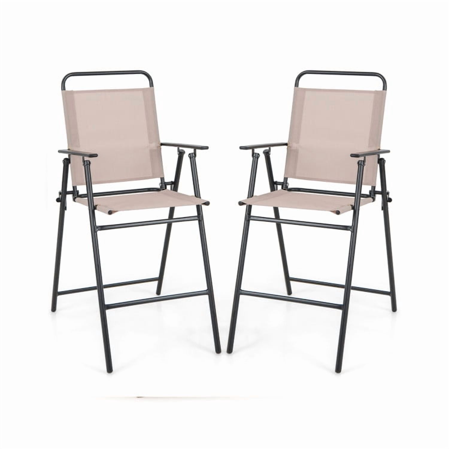 Aimee Lii Set of 2 Patio Folding Bar-Height Chairs with Armrests and Quick-Drying Seat, Outdoor Patio Furniture, Beige