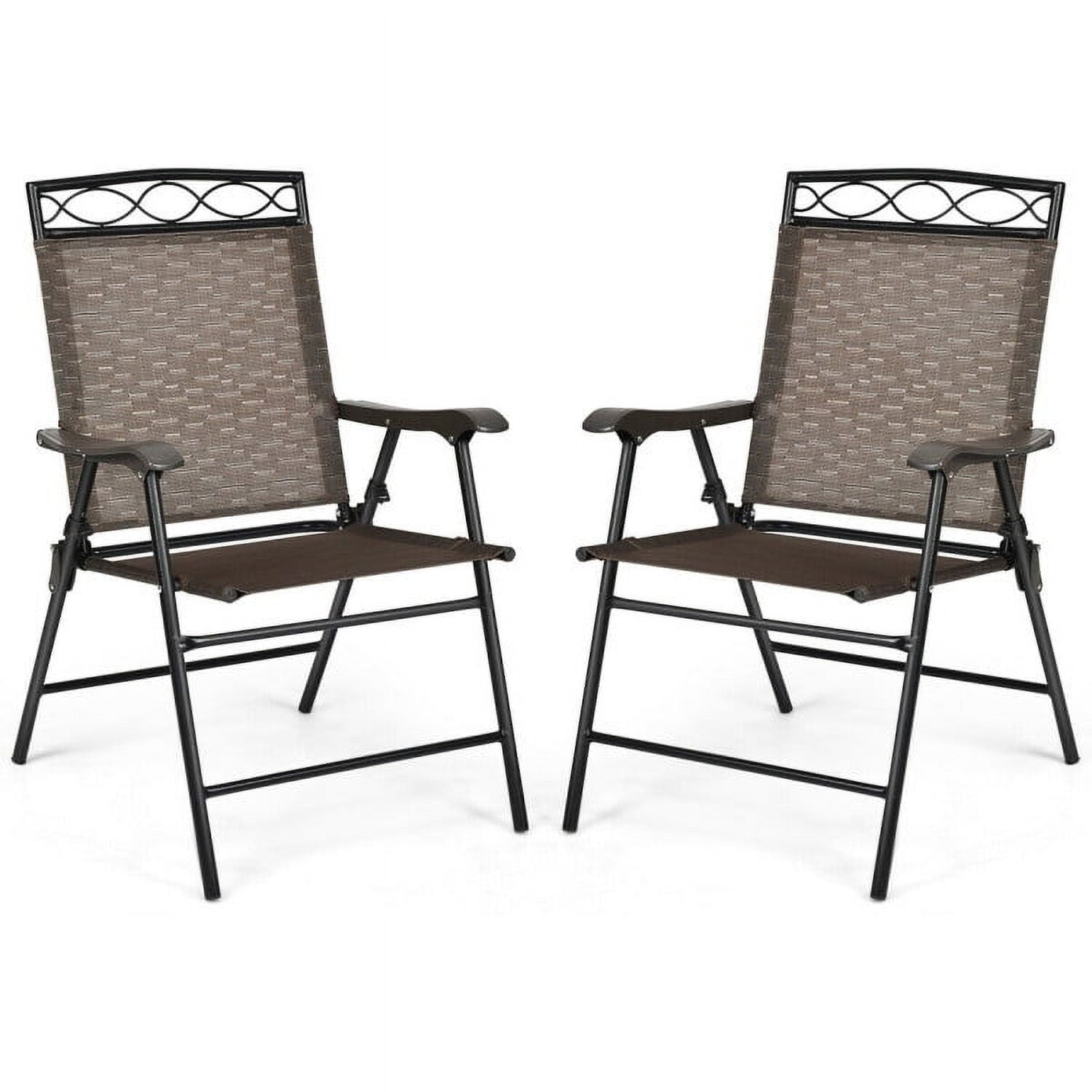 Aimee Lii Set of 2 Patio Folding Chairs Sling Portable Dining Chair Set with Armrest, Outdoor Patio Set