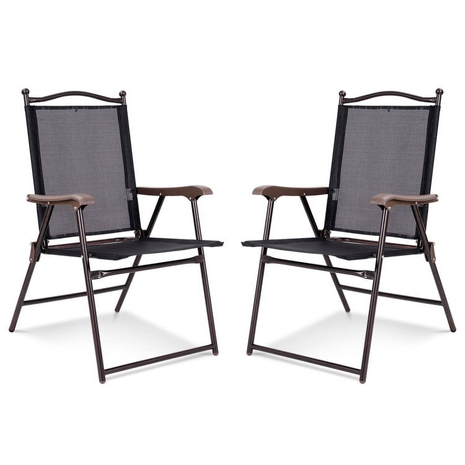 Aimee Lii Set of 2 Patio Folding Sling Back Camping Deck Chairs, Outdoor Patio Set, Black