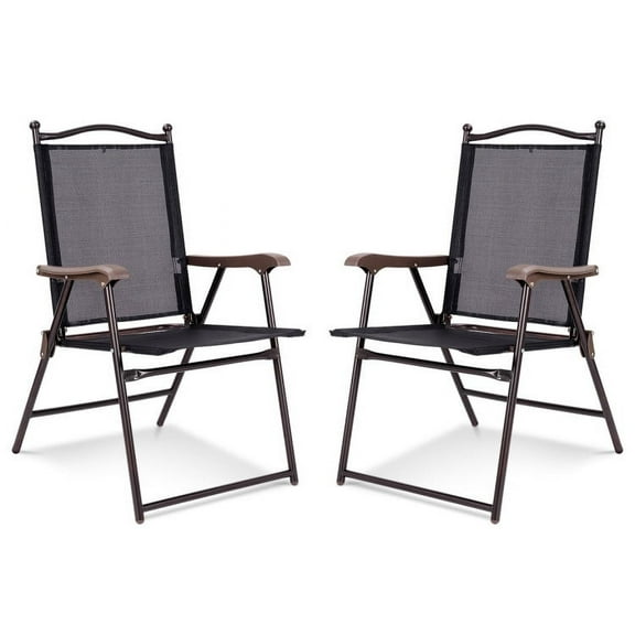 Aimee Lii Set of 2 Patio Folding Sling Back Camping Deck Chairs, Outdoor Patio Set, Black