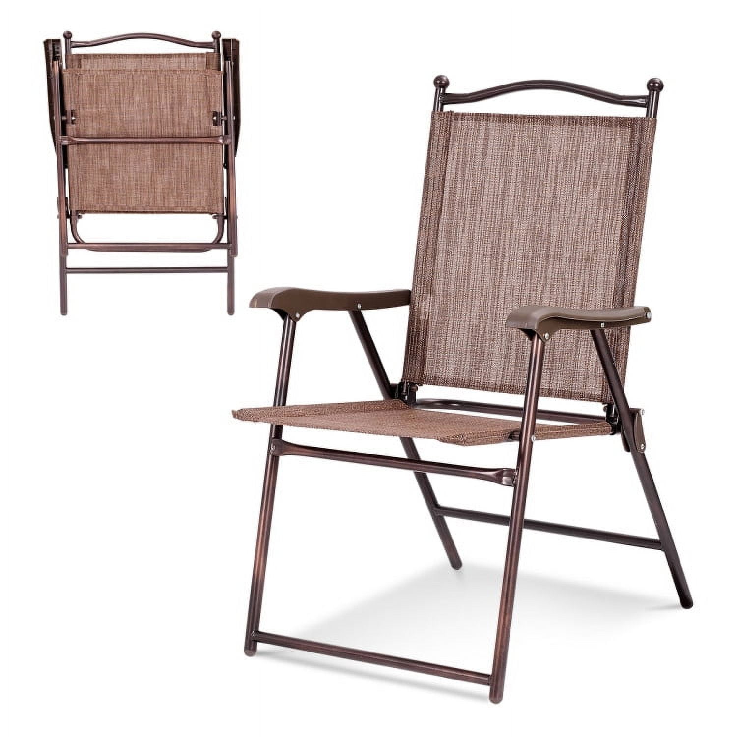 Aimee Lii Set of 2 Patio Folding Sling Back Camping Deck Chairs, Outdoor Patio Set, Brown