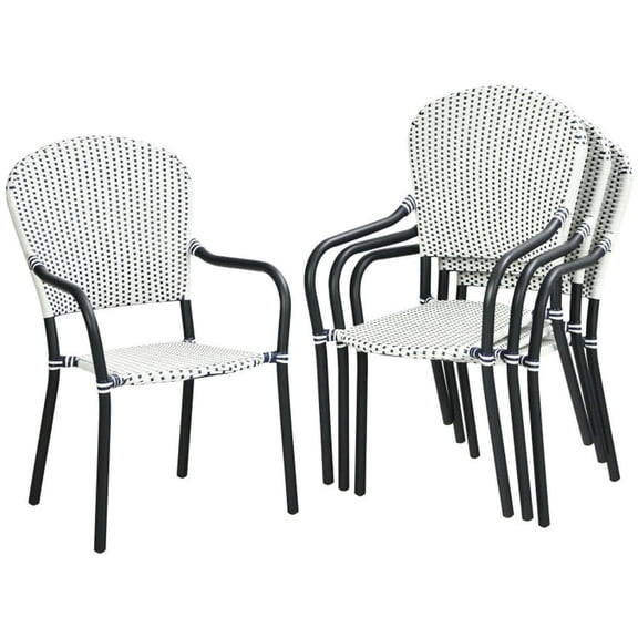 Aimee Lii Set of 4 Patio Rattan Stackable Dining Chair with Armrest for Garden, Outdoor Patio Furniture for Balcony Backyard, Sturdy-White