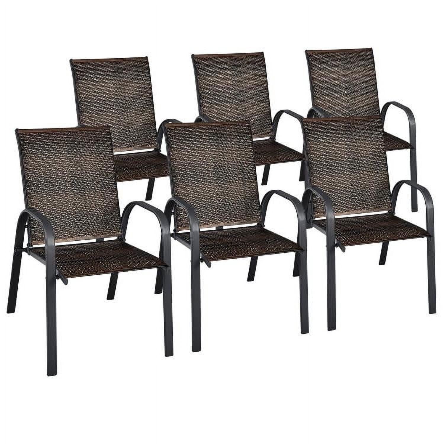 Aimee Lii Set of 6 Outdoor PE Wicker Stackable Chairs with Sturdy Steel Frame, Outdoor Patio Set, Brown