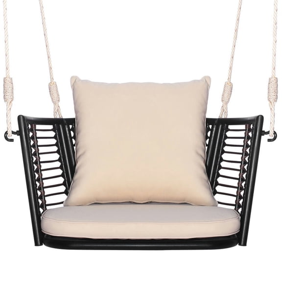 Aimee Lii Single Person Hanging Seat with Woven Rattan Backrest for Backyard, Outdoor Patio Furniture for Balcony Porch Backyard, Sturdy