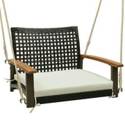 Aimee Lii Single Rattan Porch Swing with Armrests Cushion and Hanging Ropes, Outdoor Patio Furniture for Balcony Porch Backyard, Sturdy-White