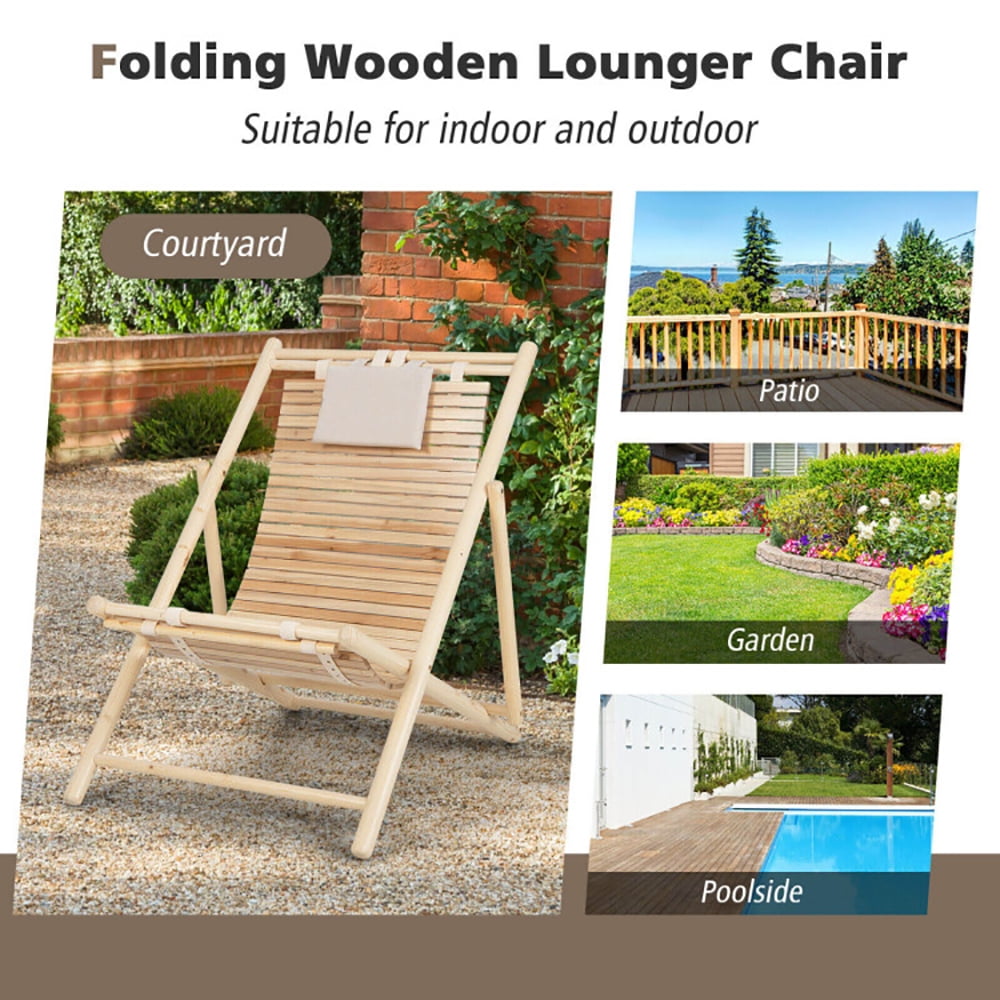 Aimee Lii Solid Fir Wood Lounge Chair with 3-Level Adjustable Backrest and Soft Padded Headrest, Patio Loungers, Natural Aimee Lii Solid Fir Wood Lounge Chair with 3-Level Adjustable Backrest and Soft Padded Headrest, Patio Loungers, Natural