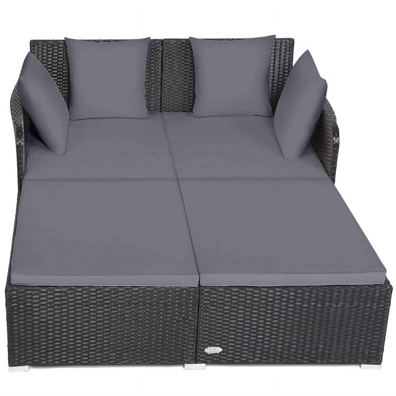 Aimee Lii Spacious Outdoor Rattan Daybed with Upholstered Cushions and Pillows, Outdoor Deck Furniture, Gray Aimee Lii Spacious Outdoor Rattan Daybed with Upholstered Cushions and Pillows, Outdoor Deck Furniture, Gray