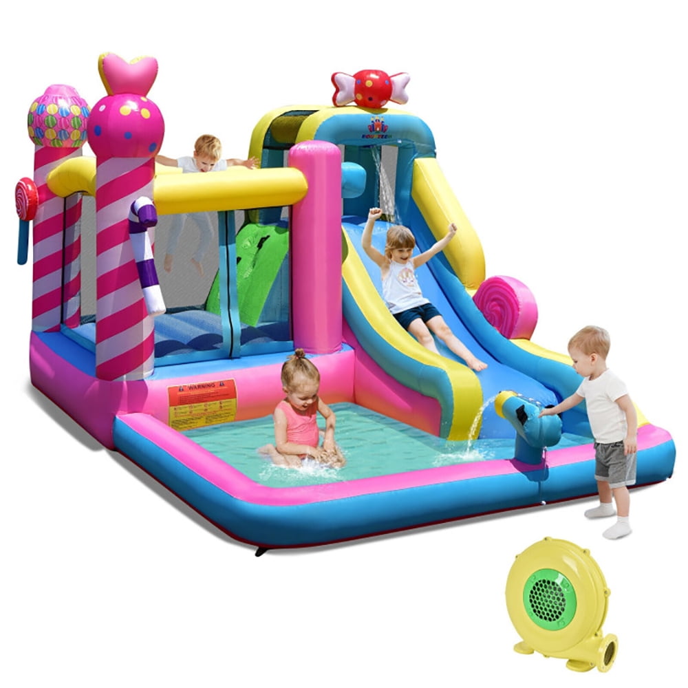 Aimee Lii Sweet Candy Inflatable Bounce House with Water Slide and 480W Blower, Kids Bounce House