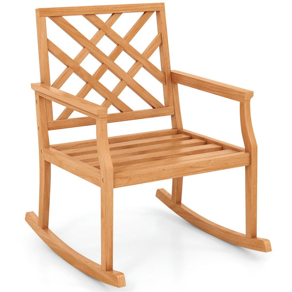 Slotted Rocking Chair Aimee Lii Teak Wood Rocking Chair with Backrest and Slatted Seat ...