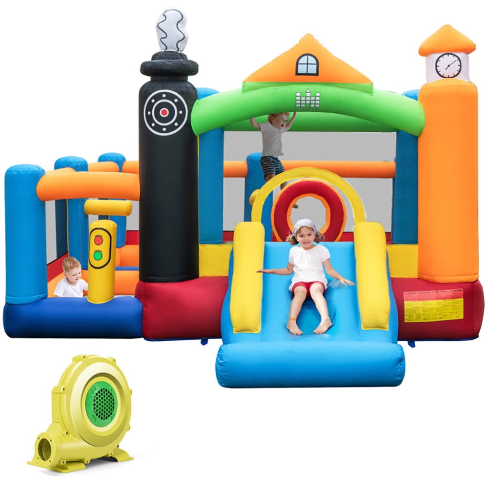 Aimee Lii Train Themed Kids Bouncer with Slide and Basketball Hoop with 950W Air Blower, Playhouse for Kids Outdoor Aimee Lii Train Themed Kids Bouncer with Slide and Basketball Hoop with 950W Air Blower, Playhouse for Kids Outdoor
