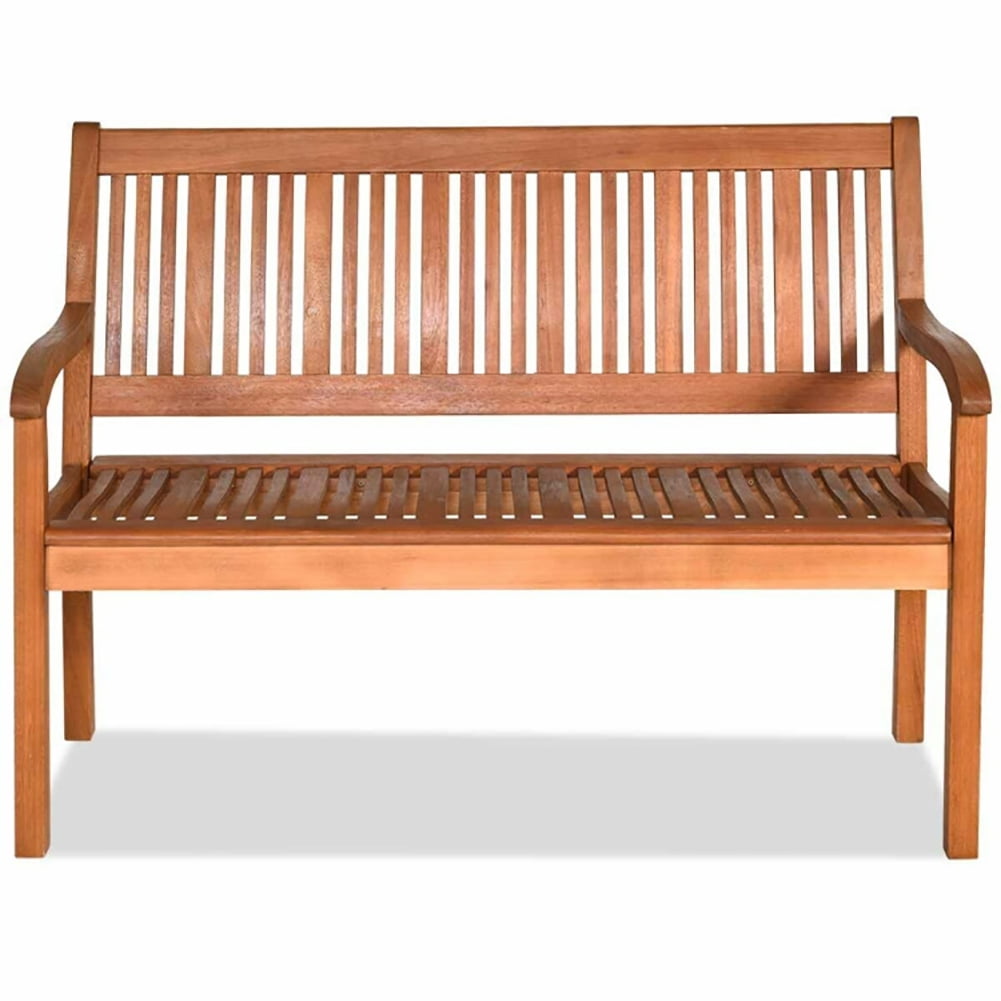 Aimee Lii Two Person Solid Wood Garden Bench with Curved Backrest and Wide Armrest, Outdoor Patio Furniture