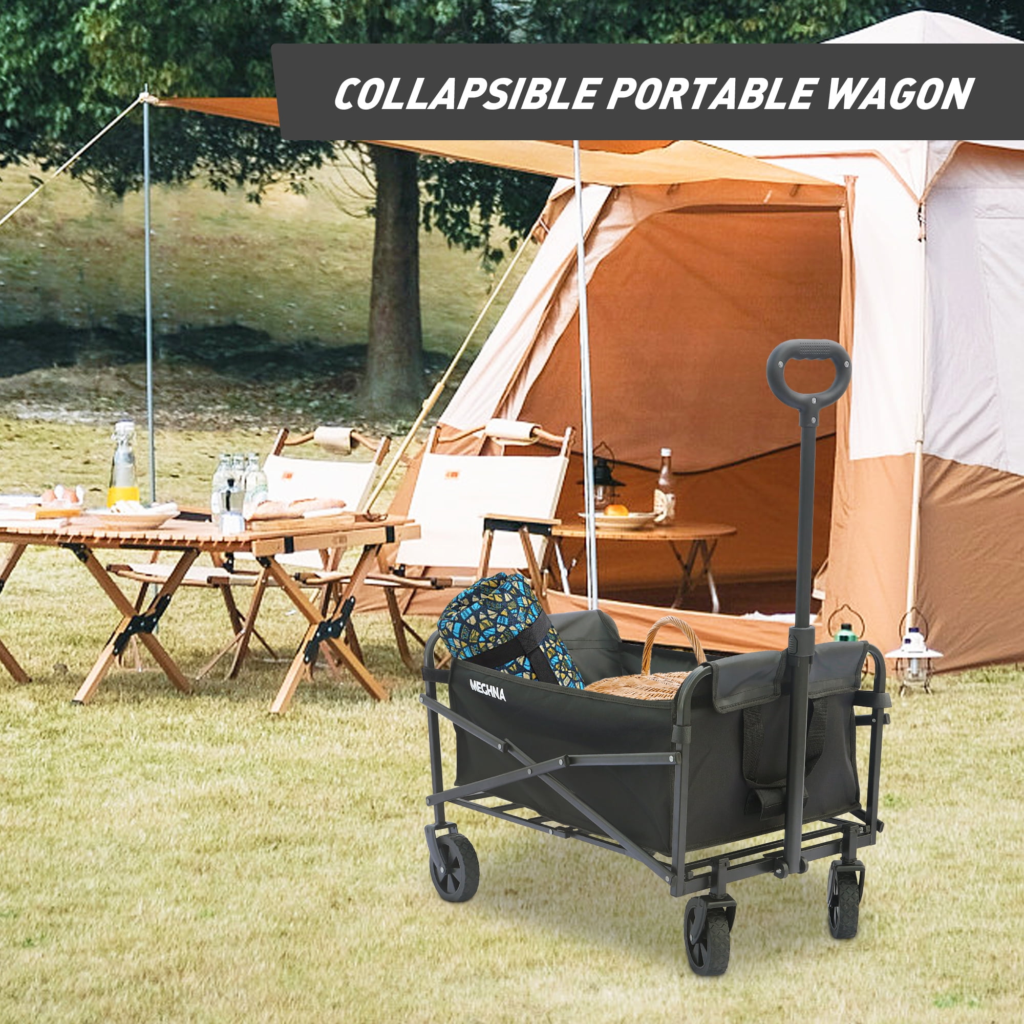 Aimee Lii Utility Wagon Foldable, Beach Wagon for Sand, Portable Wagon Cart with Wheels, Black Aimee Lii Utility Wagon Foldable, Beach Wagon for Sand, Portable Wagon Cart with Wheels, Black