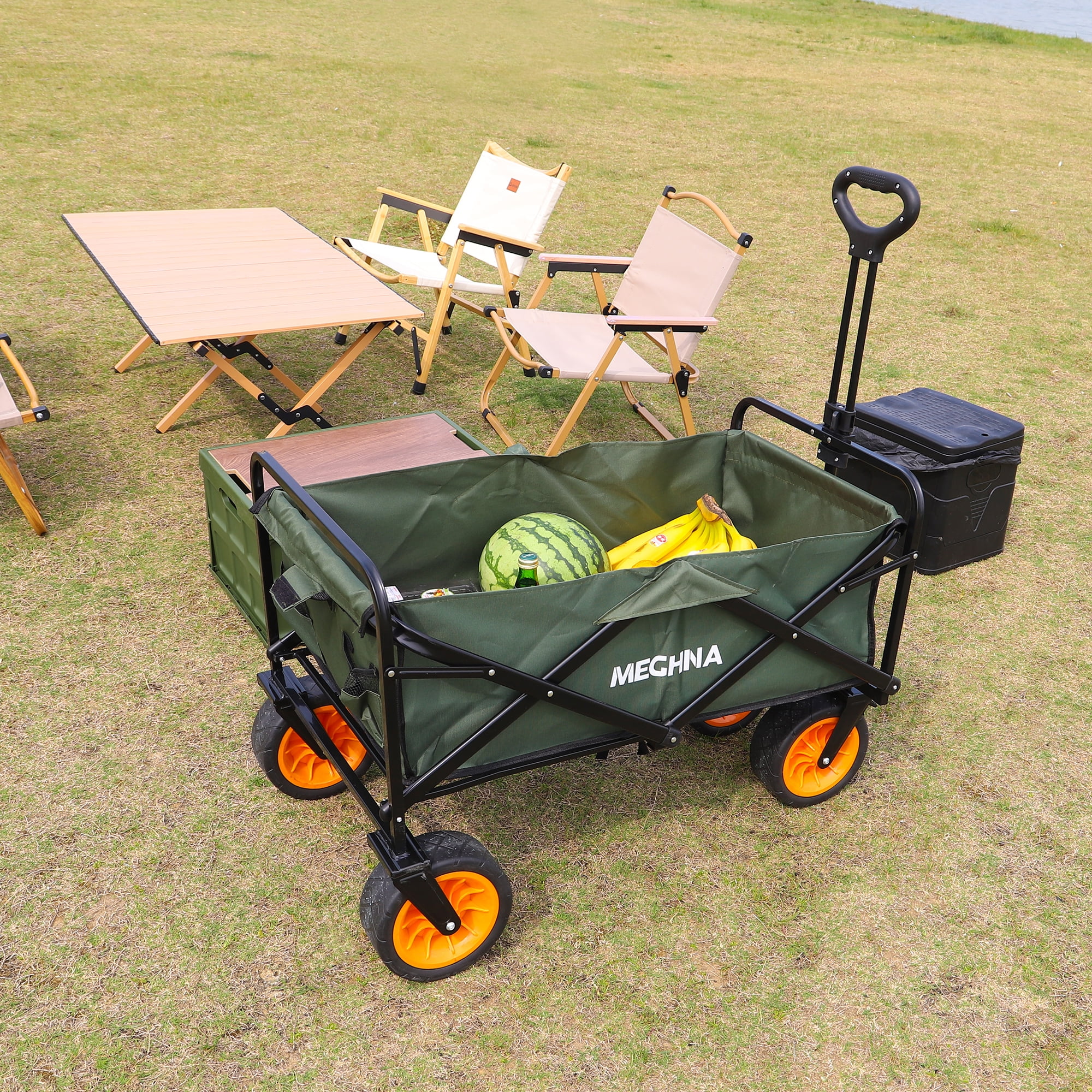 Aimee Lii Utility Wagon Foldable, Beach Wagon for Sand, Portable Wagon Cart with Wheels, Green Aimee Lii Utility Wagon Foldable, Beach Wagon for Sand, Portable Wagon Cart with Wheels, Green