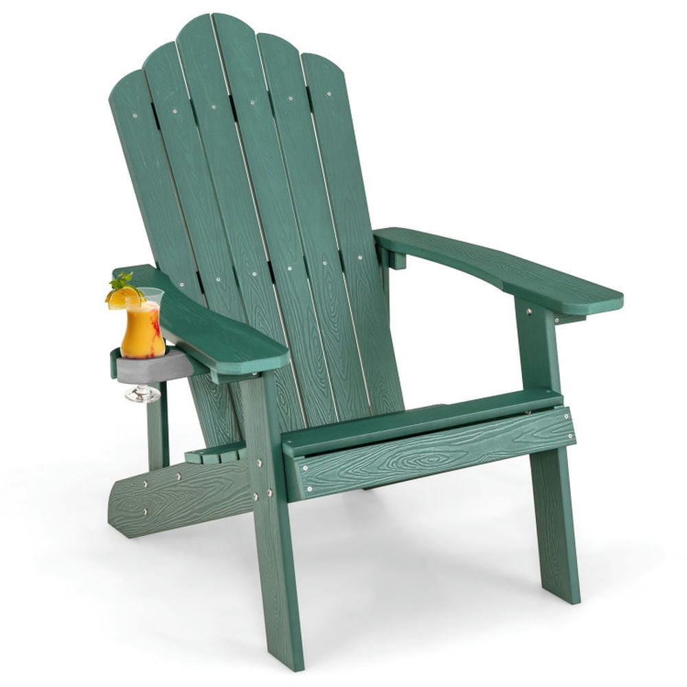 Aimee Lii Weather Resistant HIPS Outdoor Adirondack Chair with Cup Holder, Outdoor Patio Furniture for Balcony Porch Backyard, Sturdy -Green