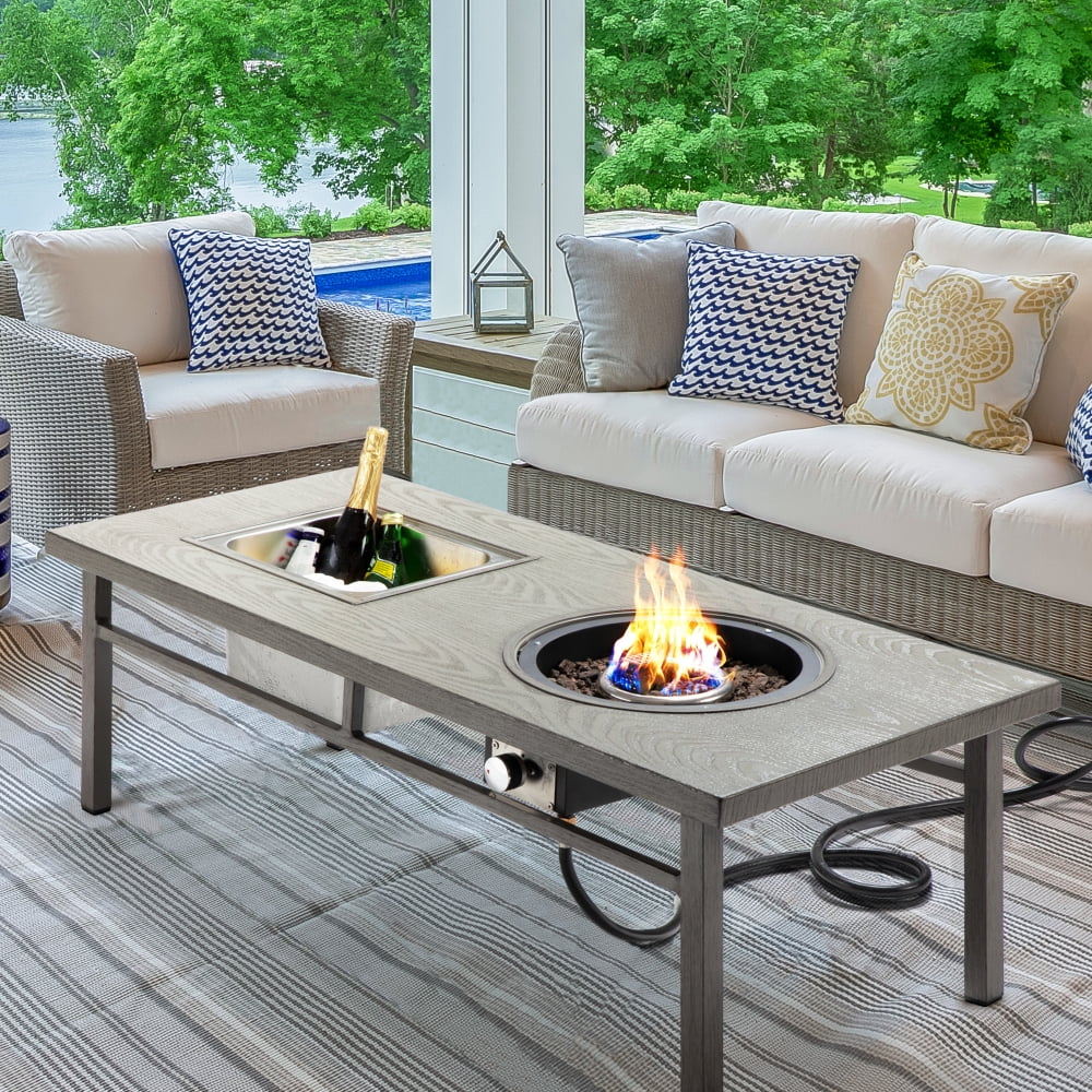 Aimee Lii Wholesale Aluminum Outdoor Patio Firepit Table, Propane Gas Fire Pit Table with Stainless Steel Ice Tub Aimee Lii Wholesale Aluminum Outdoor Patio Firepit Table, Propane Gas Fire Pit Table with Stainless Steel Ice Tub