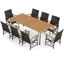 Aimee Lii Wicker Patio Furniture Set of 8 Armchairs with Soft Cushions and Acacia Wood Square Table, Outdoor Patio Furniture for Backyard, Garden