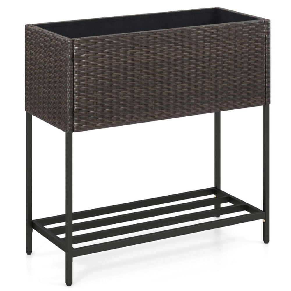Aimee Lii Wicker Raised Garden Bed with Storage Shelf and Removable Liner for Flowers, Patio Plant Stand for Outdoor Garden Aimee Lii Wicker Raised Garden Bed with Storage Shelf and Removable Liner for Flowers, Patio Plant Stand for Outdoor Garden