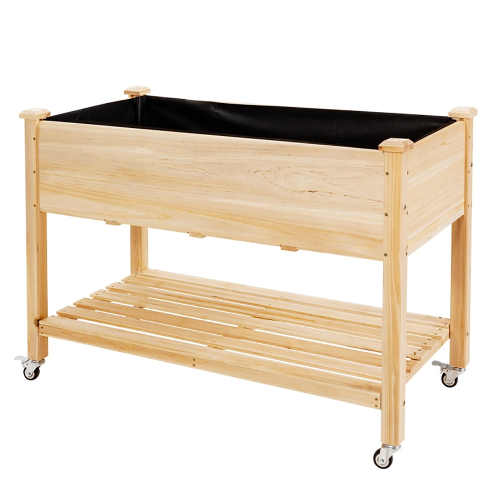 Aimee Lii Wood Elevated Planter Bed with Lockable Wheels Shelf and Liner, Planters for Outdoor Plants, Raised Garden Bed with Legs Aimee Lii Wood Elevated Planter Bed with Lockable Wheels Shelf and Liner, Planters for Outdoor Plants, Raised Garden Bed with Legs