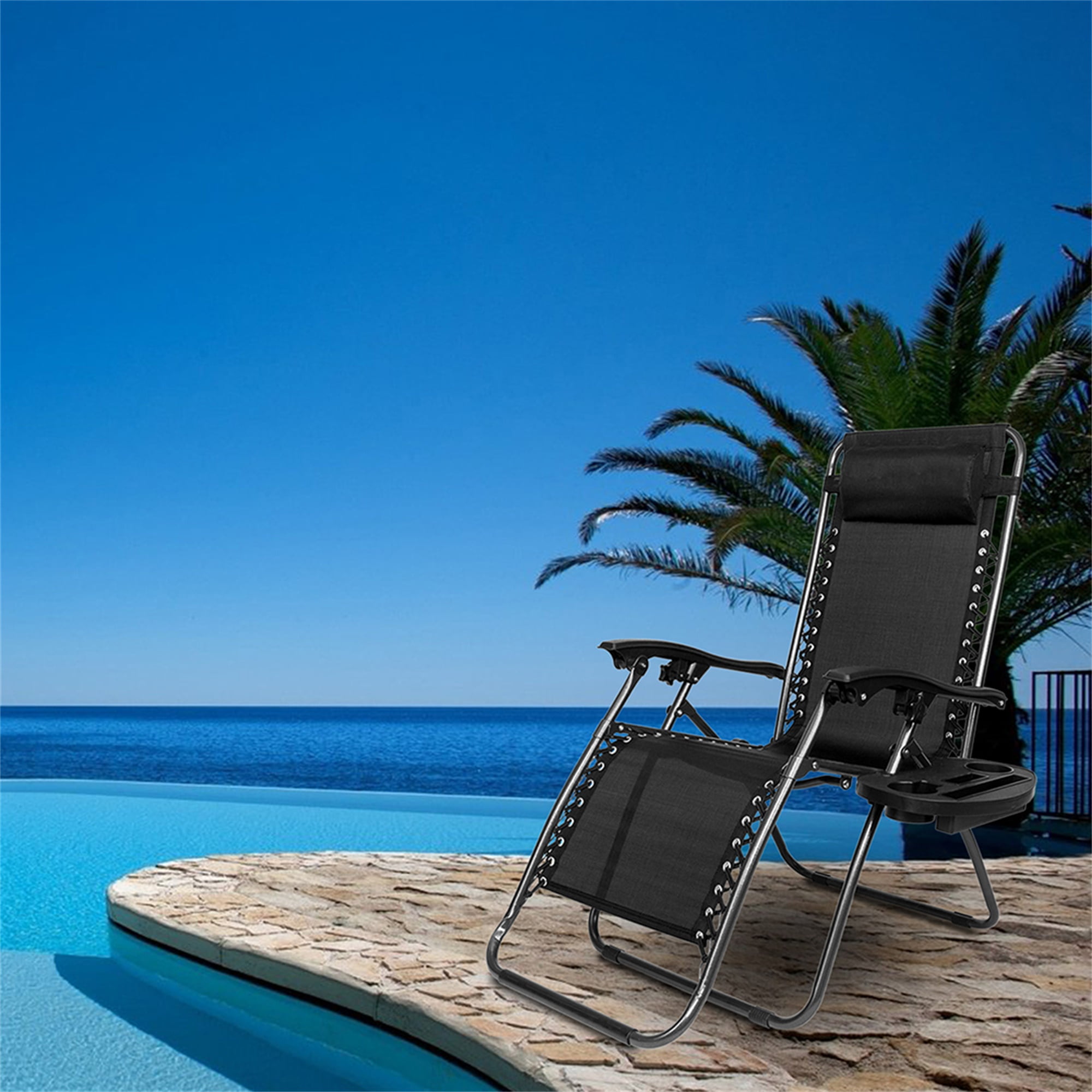 Aimee Lii Zero Gravity Chair Pack 2, Outdoor Lounge Patio Chairs with Pillow and Utility Tray Adjustable Folding Recliner for Deck,Patio,Beach,Yard, Black