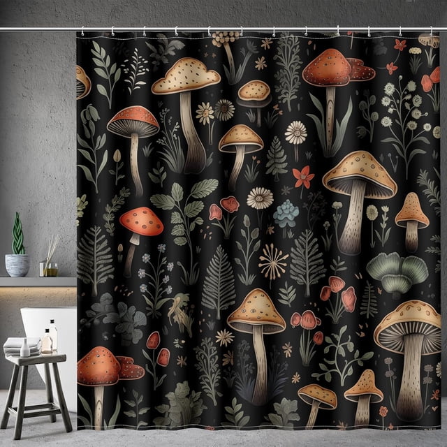 Aimego Extra Long Shower Curtains - Boho Mushroom Vintage Floral Plants ...
