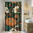 thumbnail image 1 of Aimego Stall Small Shower Curtain - Boho Floral Dark Green Bohemian Chic Flowers Botanical Leaves Narrow Half Fabric Cloth Shower Curtain Set for Bathroom Decor Accessories Bath Curtain, 36"x72", 1 of 5