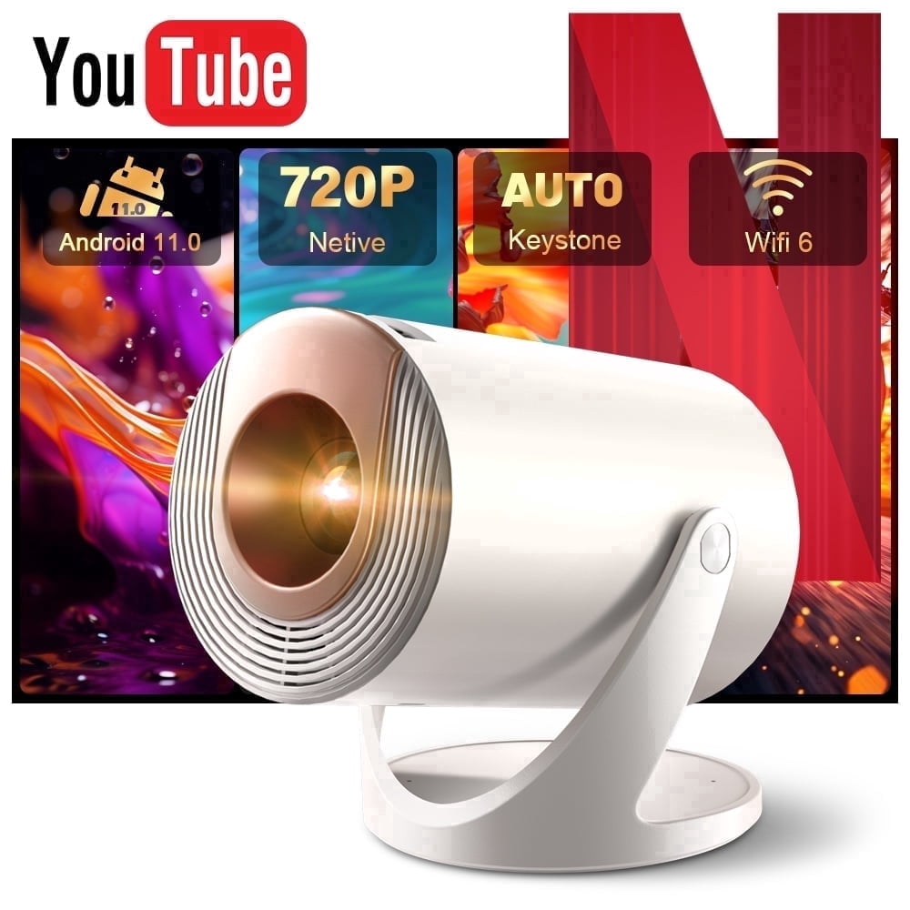 Aimeisen Q310 Portable LED Projector, White, Native 1080P, 4K Decode, WiFi Bluetooth, Home Theater