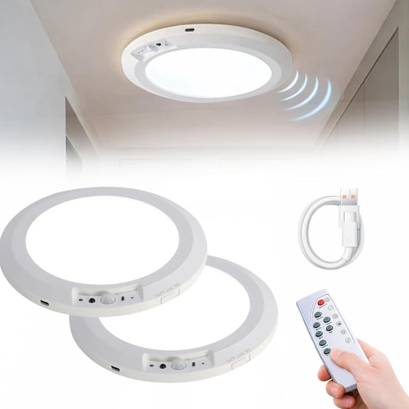 Aimery Motion Sensor Ceiling Light with Remote, Rechargeable Magnetic LED Ceiling Light, 3 CCT Dimmable Wireless Motion Activated Light for Closet Hallway Garage Laundry Room (2)