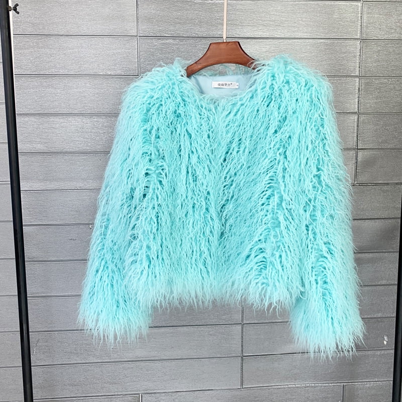 Aimey Candy Colorful Faux Fur Coat 2024 Winter Fashion Sheep Fur Jacket Walmart