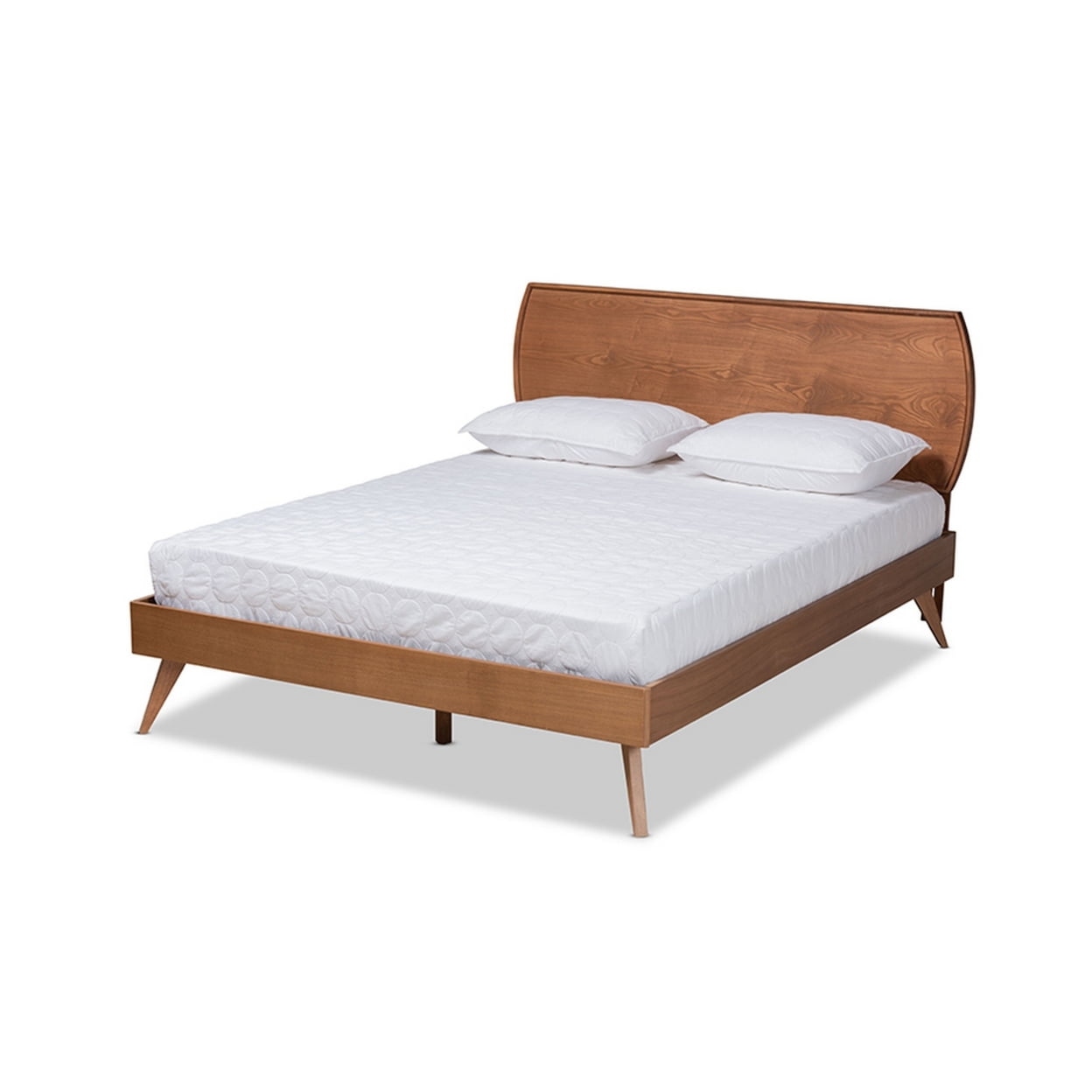 Aimi Full Size Mid-Century Modern Walnut Brown Finished Wood Platform ...