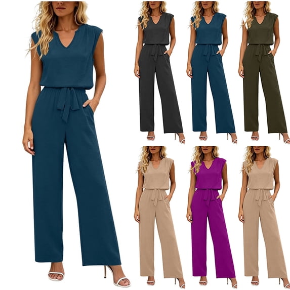 Aimik 2 Piece Sets for Women V Neck Tie Waist Tank Top and Wide Leg Pants Set Summer Casual Lounge Outfit Sets with Pockets