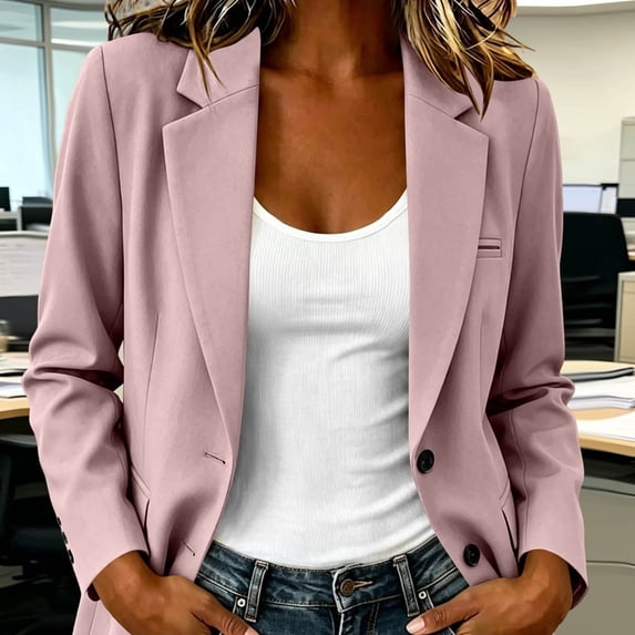 Aimik Business Blazers for Women Long Sleeve Button Open Front Blazer Work Office Trendy Suit Jacket with Pockets,Pink,XS