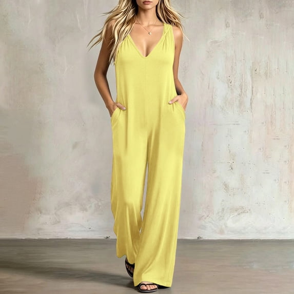Aimik Casual Jumpsuits for Women Sleeveless Wide Leg Jumpsuits Summer Fashion Loose Womens One Piece Overalls for Vacation