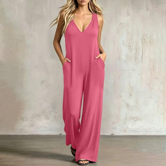 Aimik Casual Jumpsuits for Women Sleeveless Wide Leg Jumpsuits Summer Fashion Loose Womens One Piece Overalls for Vacation
