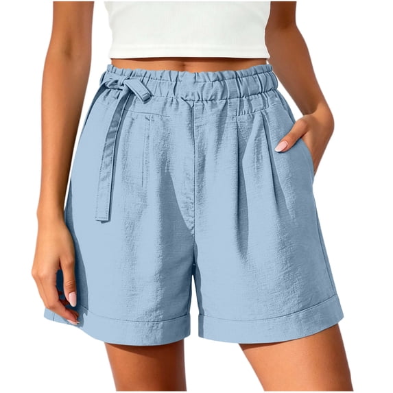 Aimik Casual Shorts for Women Summer Fashion Loose Straight Short Pants Elastic Waist with Side Drawstring and Pockets