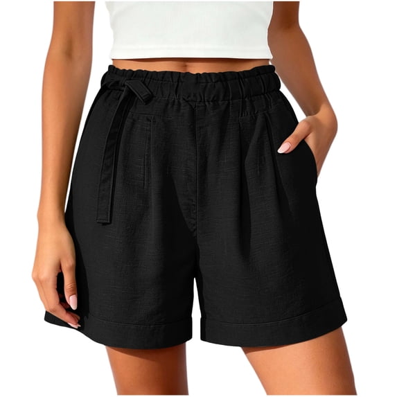 Aimik Casual Shorts for Women Summer Fashion Loose Straight Short Pants Elastic Waist with Side Drawstring and Pockets