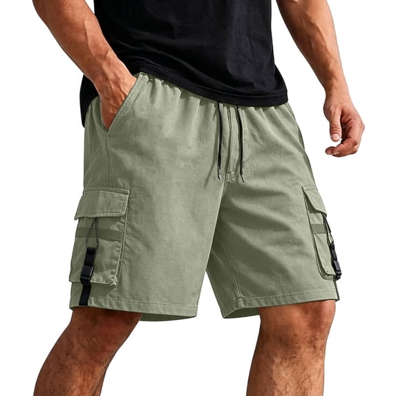 Aimik Classic Cargo Shorts for Men Drawstring Waist Flap Pockets Mens Daily Shorts Summer Breathable Shorts for Street or Casual