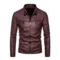 thumbnail image 1 of Aimik Classic Stand Collar Faux Leather Jacket for Men with Multi-Zipper Pockets Zip Up Biker Coat for Spring and Fall Wear, 1 of 5