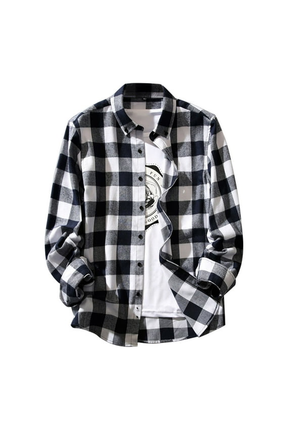 Cotton Plaid Shirts for Men Long Sleeve Snap Button Down Shirts Regular Fit Big and Tall Casual Shirts with Pockets-Black L