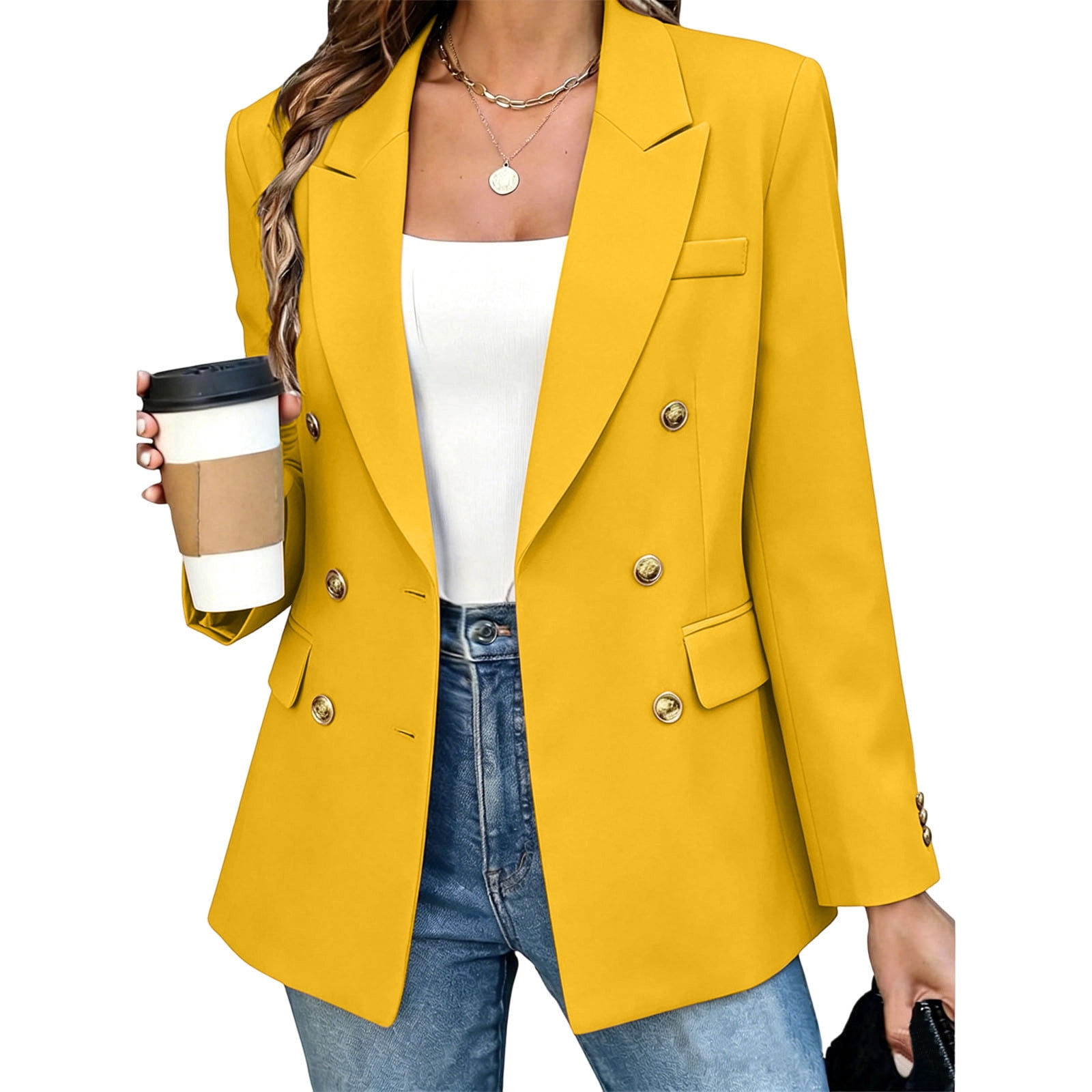 Aimik Double Breasted Blazer for Women Long Sleeve Lapel Collar Button ...