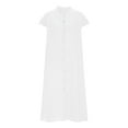 thumbnail image 1 of Aimik Fashion Women Summer Cotton-Linen Stand-Collar Solid Color V-Neck Short Sleeve Casual Long Dress with Single-Breasted, 1 of 6