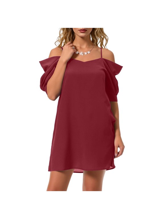Fashion Women's Casual Solid Color Strap Off The Shoulder Mini Dress Summer Loose and Comfortable Short Dress