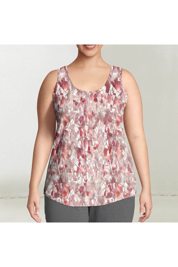 Fashion Women's Non-Positional Printed Plus Size Tank Tops Summer Casual Loose Comfortable Round-Neck Vest Tops