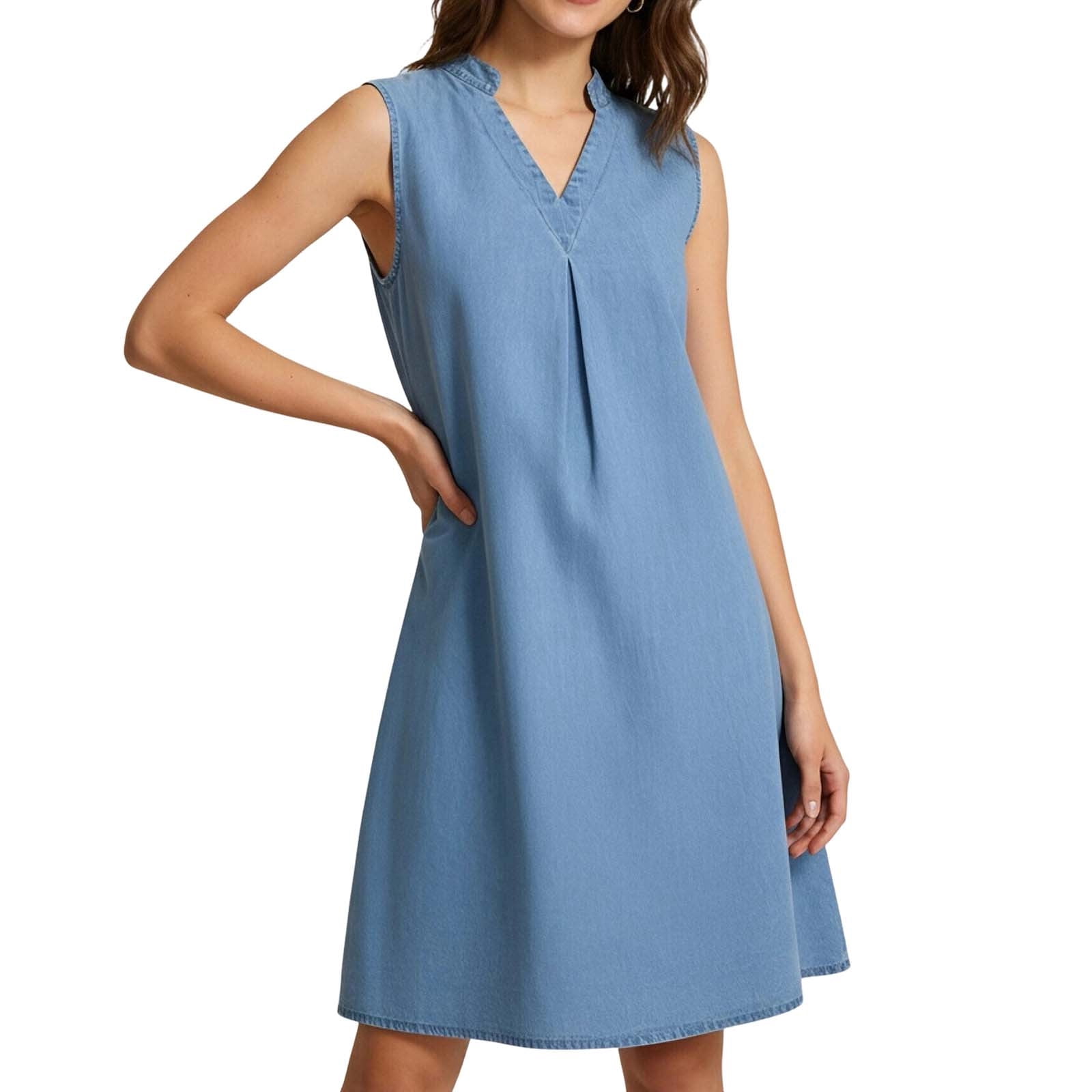 chambray pleated mini pocket dress Chambray Pleated Mini Pocket Dress