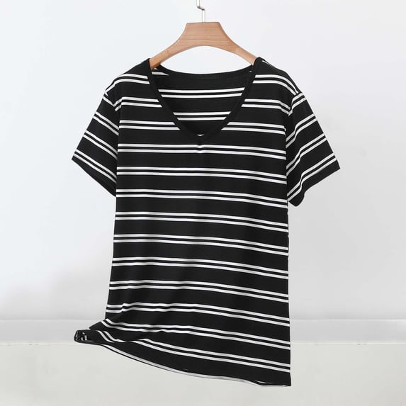 Aimik Fashion Women's Striped Casual Loose Tank Top Summer Short Sleeve V-Neck Comfy Plus Size Tank Tops